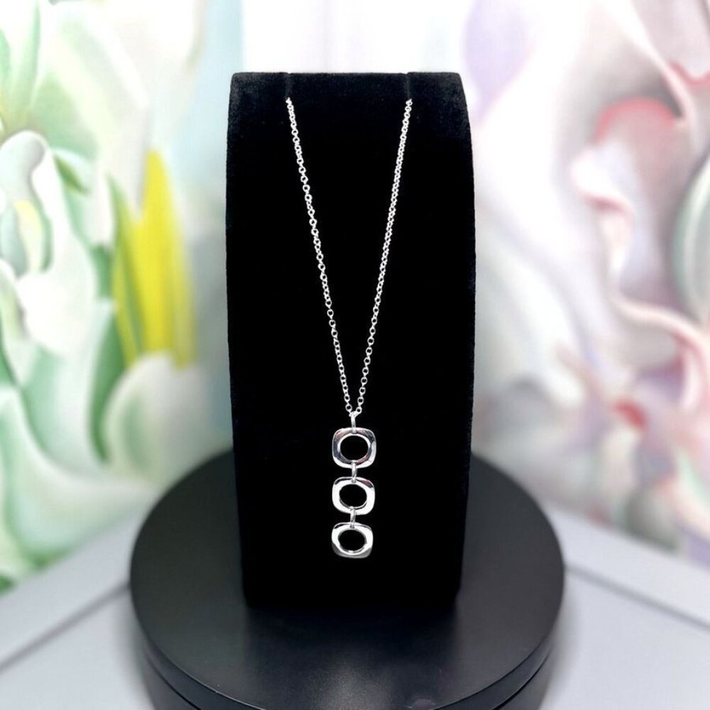 Leanna Geo Retro Open Square Trio Drop Sterling Silver Necklace Gift Boxed - Picture 10 of 10